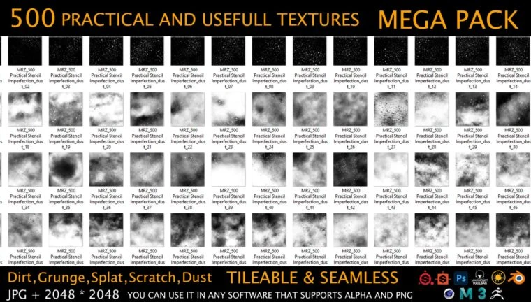 500个实用缺陷高光遮罩贴图 ArtStation - MEGA PACK - 500 Practical and useful Stencil imperfection
