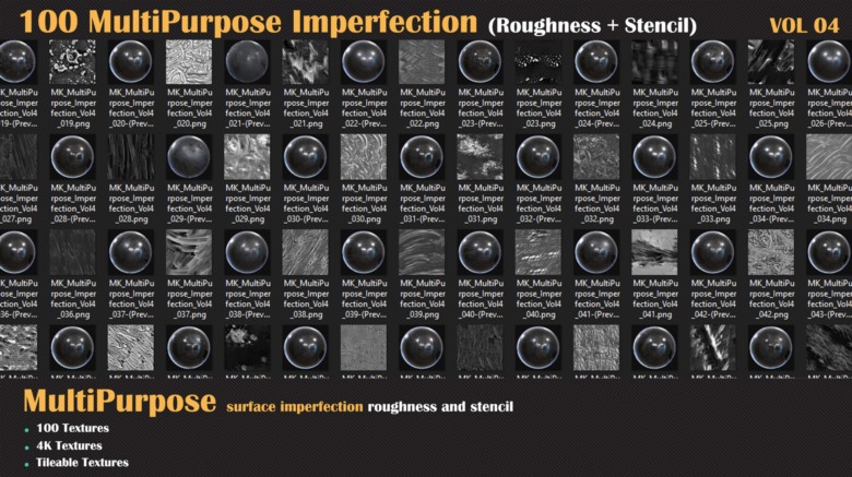 100个平铺多用途缺陷高光遮罩贴图 ArtStation - 100 MultiPurpose Imperfection VOL 04