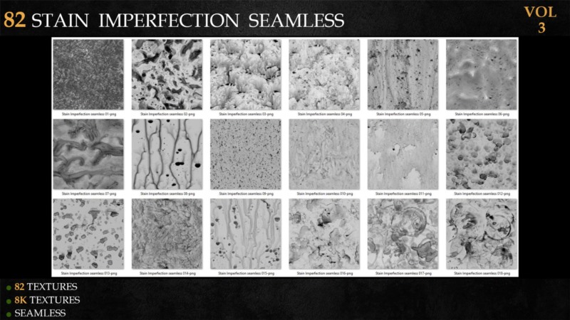 82个染色瑕疵无缝高光遮罩贴图 ArtStation - 82 Stain Imperfection Seamless - Vol3