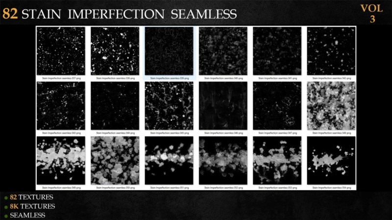 82个染色瑕疵无缝高光遮罩贴图 ArtStation - 82 Stain Imperfection Seamless - Vol3
