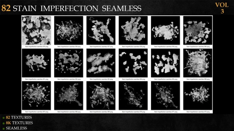 82个染色瑕疵无缝高光遮罩贴图 ArtStation - 82 Stain Imperfection Seamless - Vol3