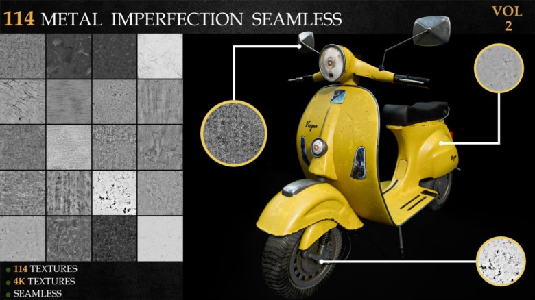 114种无缝金属缺陷高光遮罩贴图 ArtStation - 114 Metal Imperfection Seamless - Vol 2