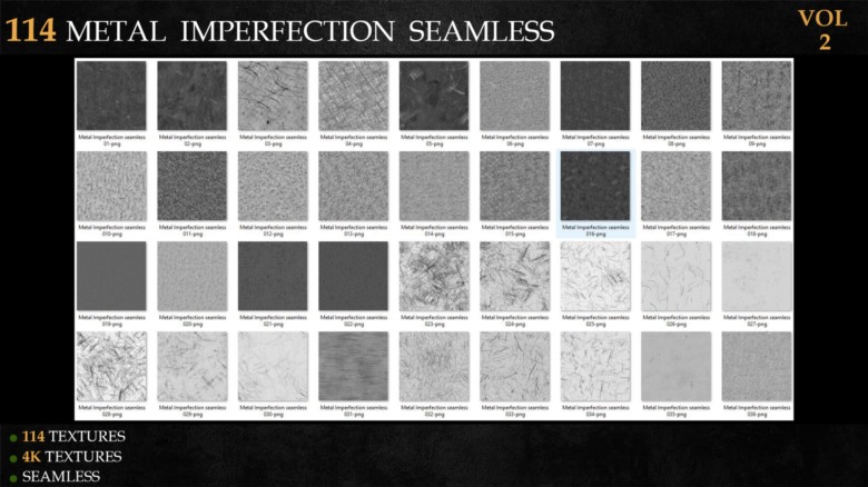 114种无缝金属缺陷高光遮罩贴图 ArtStation - 114 Metal Imperfection Seamless - Vol 2