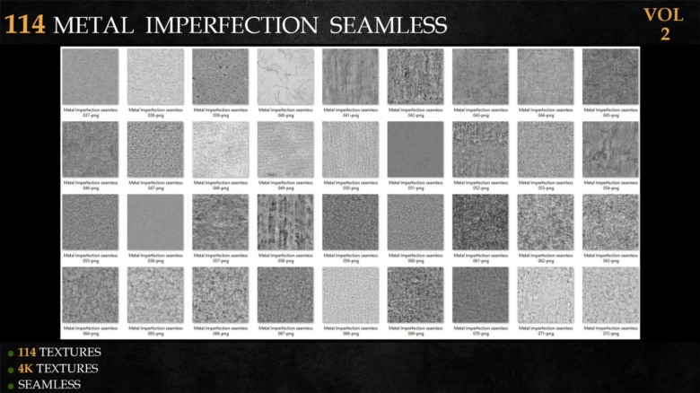 114种无缝金属缺陷高光遮罩贴图 ArtStation - 114 Metal Imperfection Seamless - Vol 2