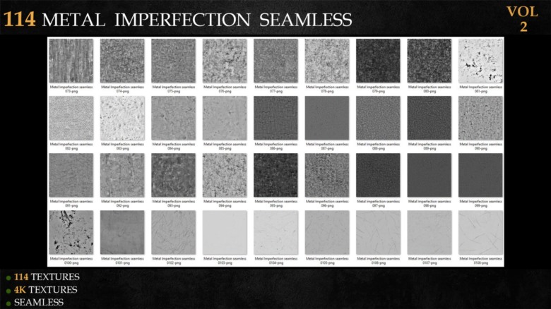114种无缝金属缺陷高光遮罩贴图 ArtStation - 114 Metal Imperfection Seamless - Vol 2