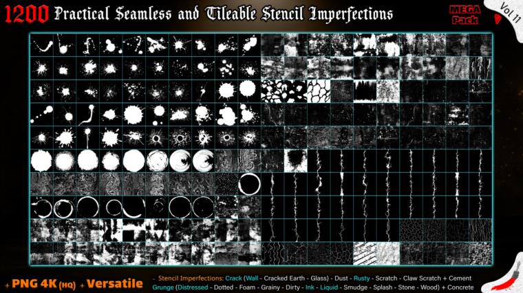 1200 Practical Alpha Seamless and Tileable Stencil Imperfections (MEGA Pack) - Vol 11