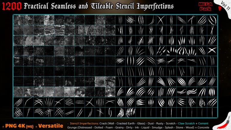 1200 Practical Alpha Seamless and Tileable Stencil Imperfections (MEGA Pack) - Vol 11