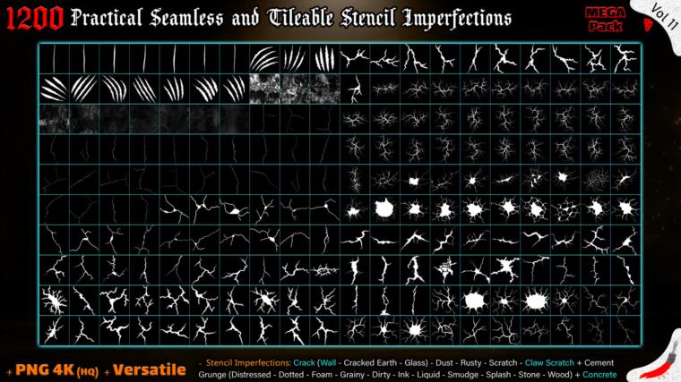 1200 Practical Alpha Seamless and Tileable Stencil Imperfections (MEGA Pack) - Vol 11