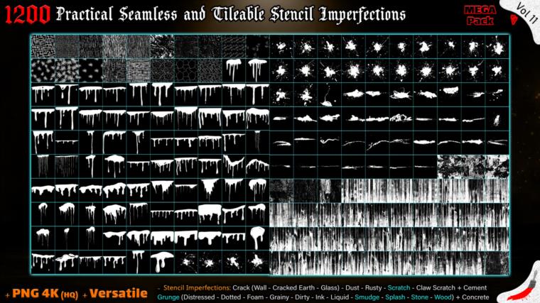1200 Practical Alpha Seamless and Tileable Stencil Imperfections (MEGA Pack) - Vol 11