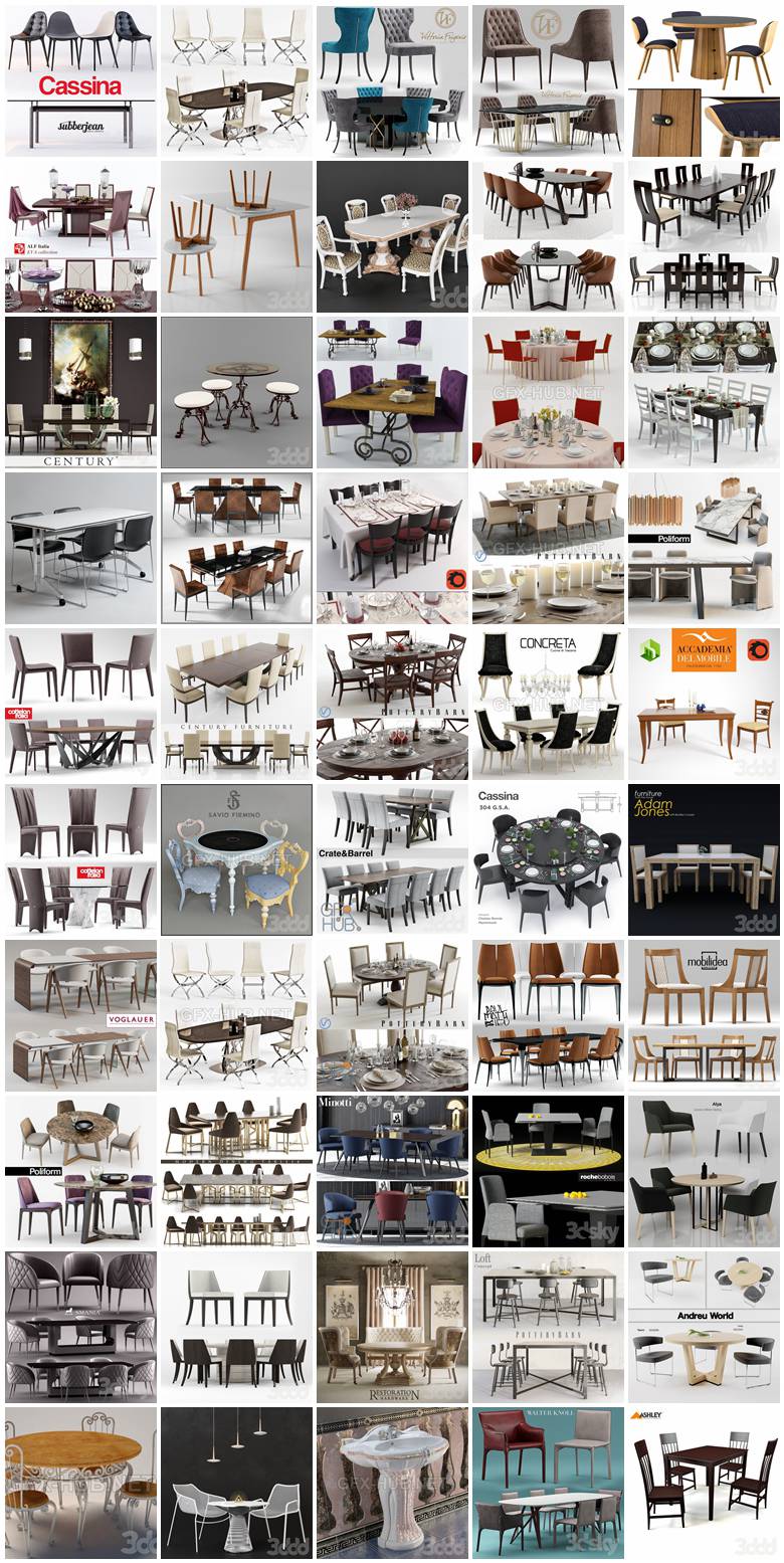 桌椅组合3d模型260个合集 3Dsky Table and chair combination 3D model 260 collections