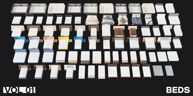 1322个室内家具床桌椅柜子沙发灯具植物Blender模型 Interior Models VOL 01