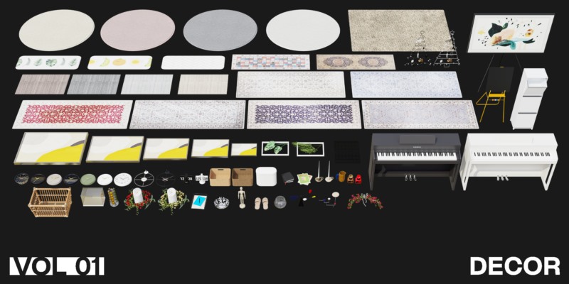 1322个室内家具床桌椅柜子沙发灯具植物Blender模型 Interior Models VOL 01