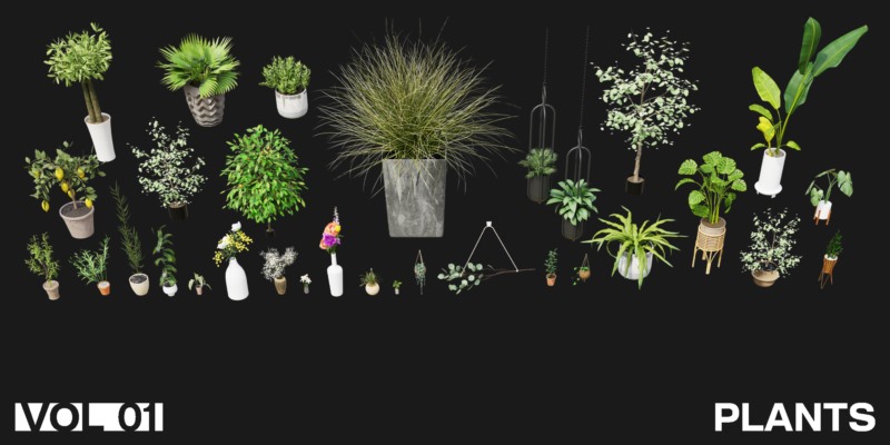 1322个室内家具床桌椅柜子沙发灯具植物Blender模型 Interior Models VOL 01