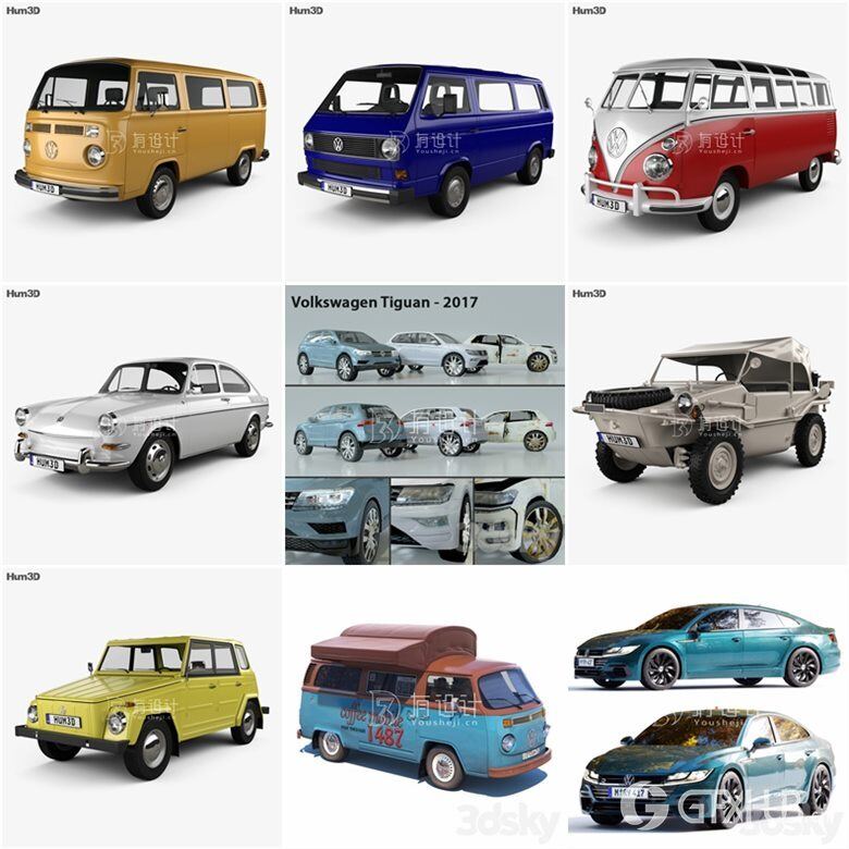 Volkswagen 大众汽车系列车型72辆3D模型合辑（MAX FBX OBJ）