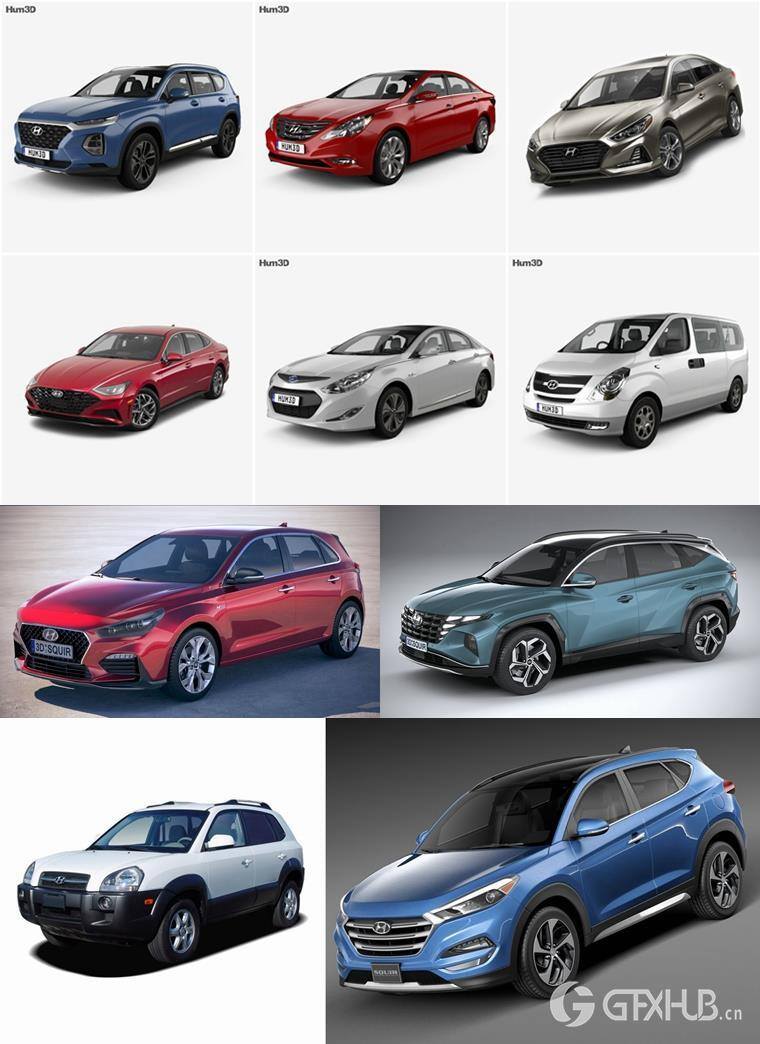 Hyundai现代汽车19辆3D模型合辑免费下载 (MAXFBXOBJ) 10.39GB