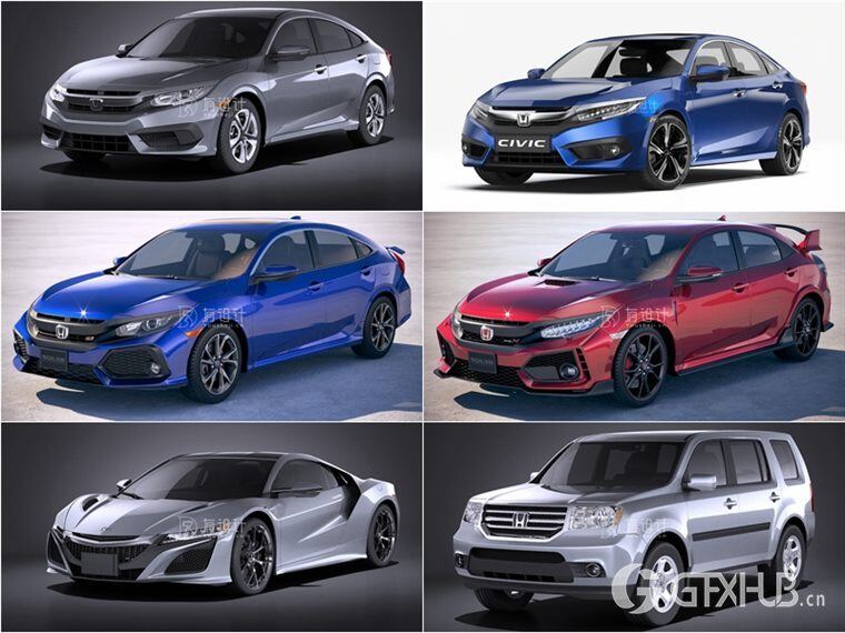 Honda本田汽车系列车型60辆3D模型合辑 (MAXFBXOBJ) 5GB