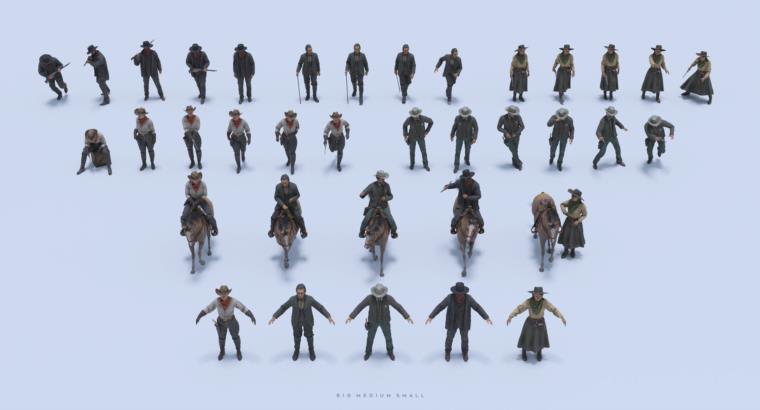 狂野西部系列 | 角色/武器/马匹/建筑物 Big Medium Small – Wild West Collection BUNDLE