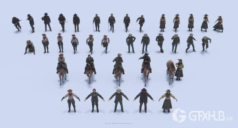 狂野西部系列 | 角色/武器/马匹/建筑物 Big Medium Small – Wild West Collection BUNDLE