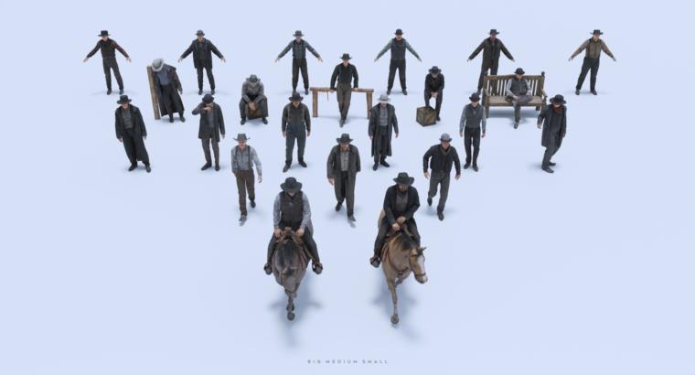 狂野西部系列 | 角色/武器/马匹/建筑物 Big Medium Small – Wild West Collection BUNDLE