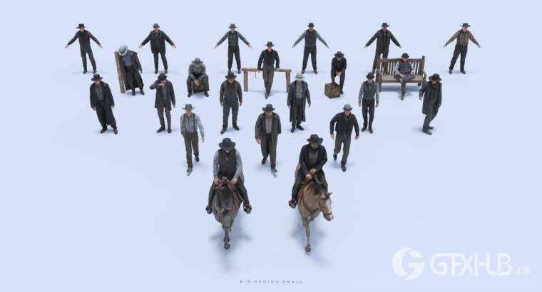 狂野西部系列 | 角色/武器/马匹/建筑物 Big Medium Small – Wild West Collection BUNDLE