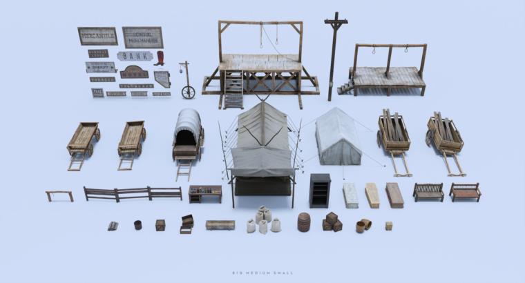 狂野西部系列 | 角色/武器/马匹/建筑物 Big Medium Small – Wild West Collection BUNDLE