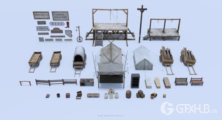 狂野西部系列 | 角色/武器/马匹/建筑物 Big Medium Small – Wild West Collection BUNDLE