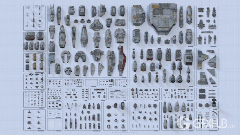 200多个人物角色科幻机甲零件3D模型 Big Medium Small - Mech Squad 3D Collection