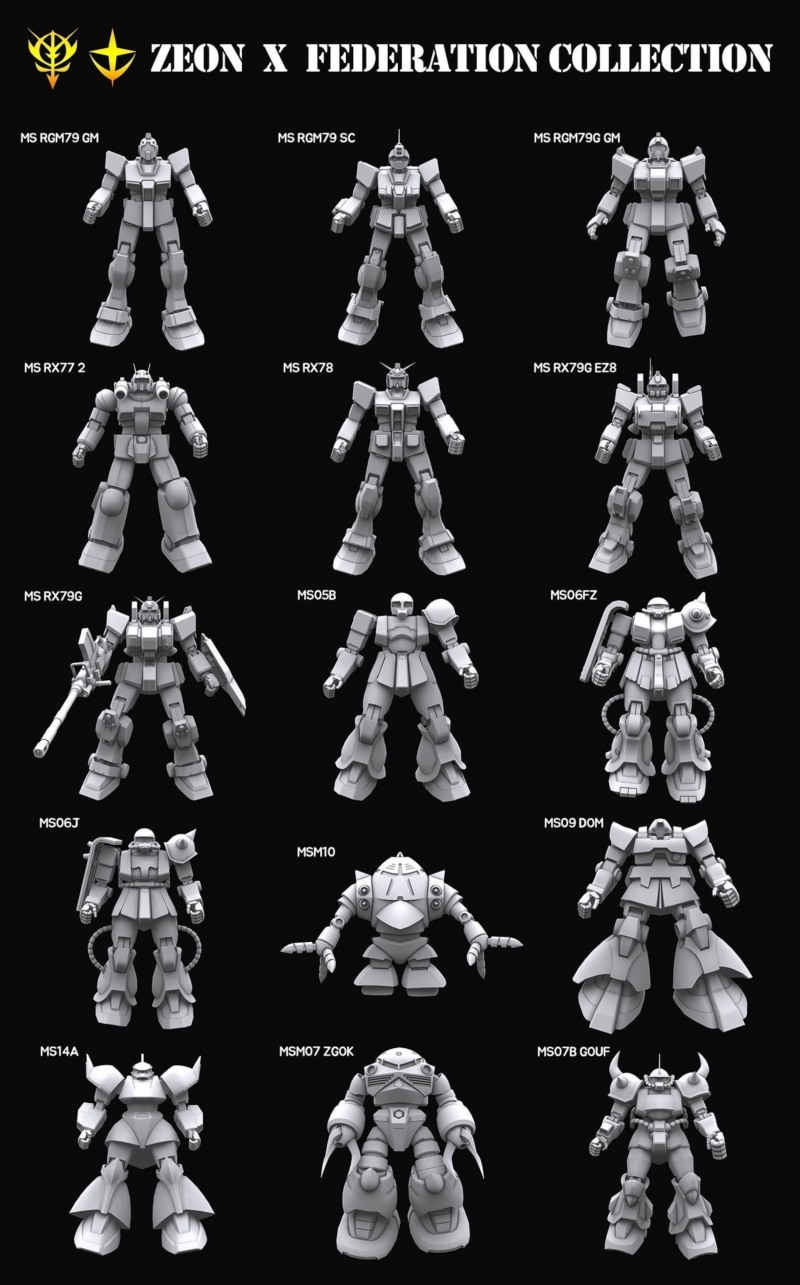 高达机动战士系列3D模型 Gundam mobile suit Zeon x Earth Federation collection 3D model