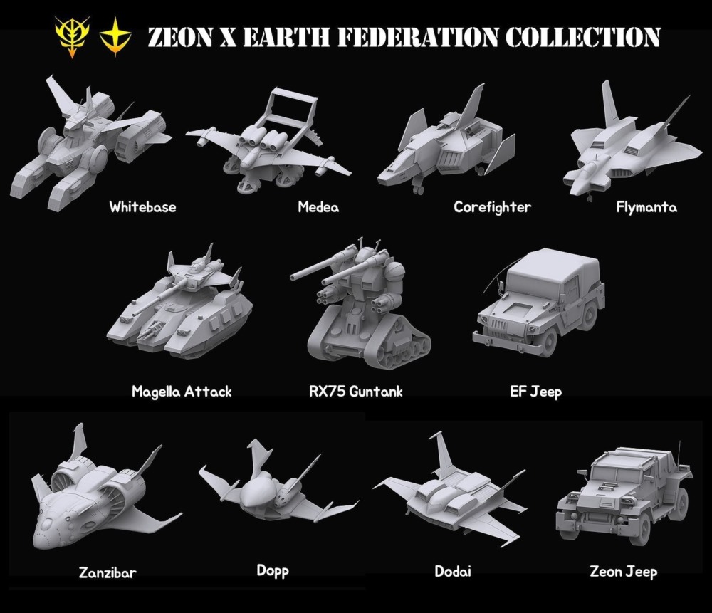 高达太空军事3D模型 Gundam Zeon X Earth Federation Space military Collection 3D model