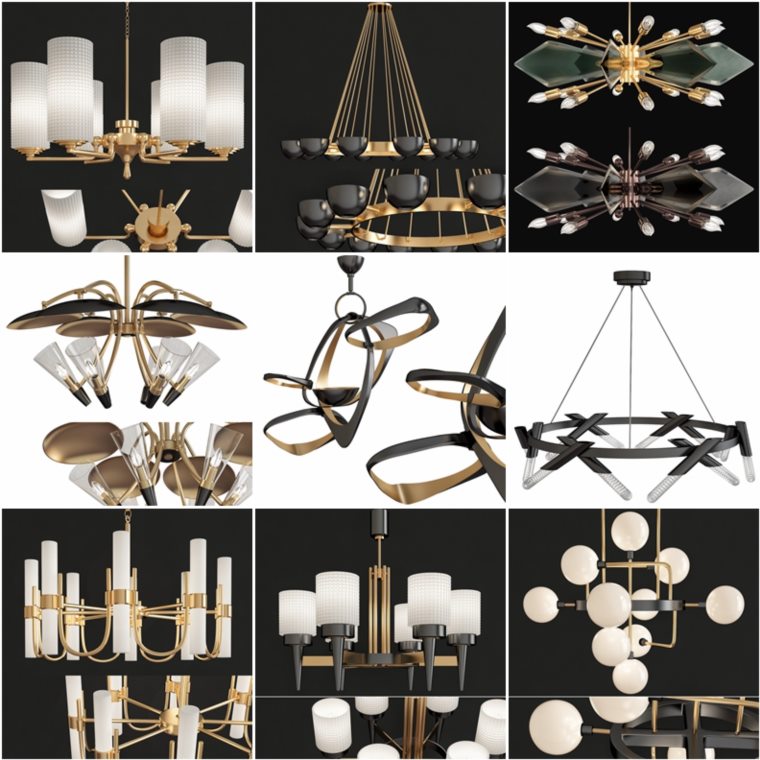 枝形吊灯3d模型系列10个模型 Chandeliers 3d models Collection 10 models Low-poly 3D model