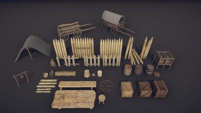 中世纪道具 Medieval Props – Mega Pack Low-poly 3D Models