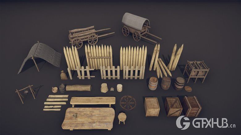 中世纪道具 Medieval Props – Mega Pack Low-poly 3D Models