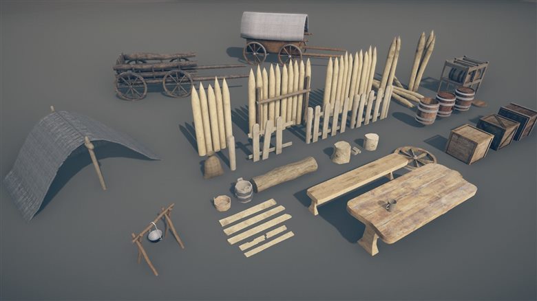 中世纪道具 Medieval Props – Mega Pack Low-poly 3D Models