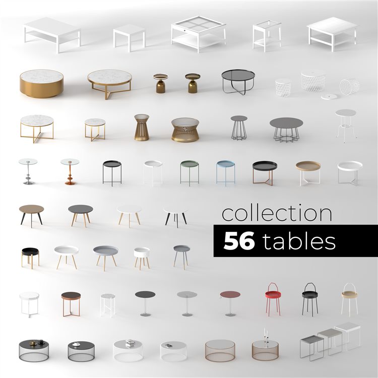 56个现代简约风格茶几边几 Cgtrader- Tables Collection 3d Model