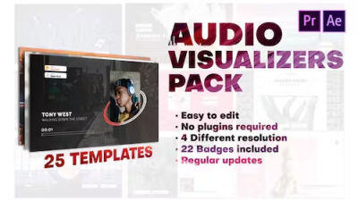 25种样式音频可视化创意展示效果AE/PR模板 Audio Visualizers Pack