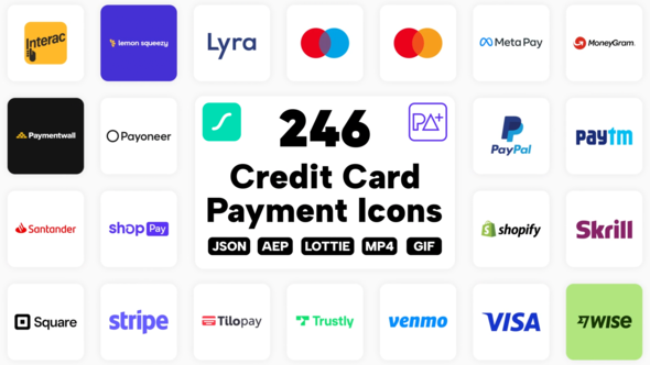 246个日常支付应用程序矢量Icons图标动画 246 Credit Card & Payment Lottie Icons