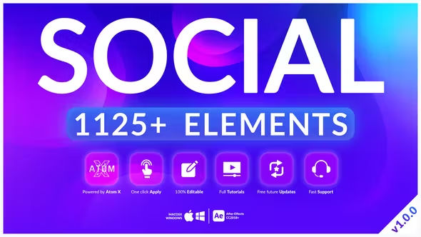 1125个现代时尚文字标题排版调色转场背景动画预设 Social Pack