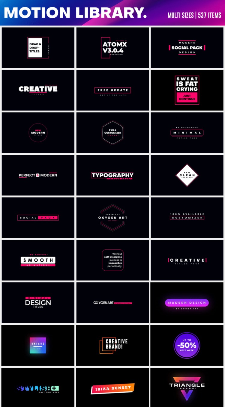 1125个现代时尚文字标题排版调色转场背景动画预设 Social Pack