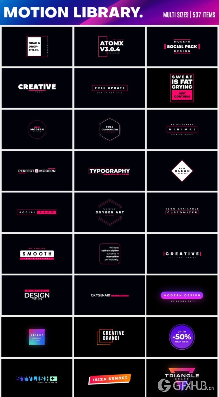 1125个现代时尚文字标题排版调色转场背景动画预设 Social Pack