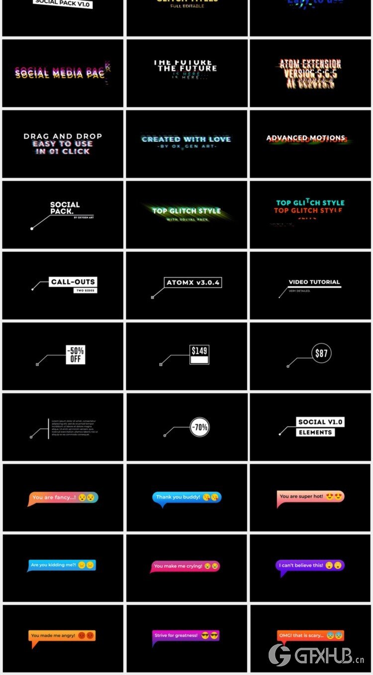 1125个现代时尚文字标题排版调色转场背景动画预设 Social Pack