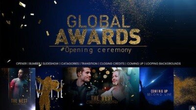 华丽金色纸屑粒子颁奖典礼栏目包装动画开场片头 Awards Opener