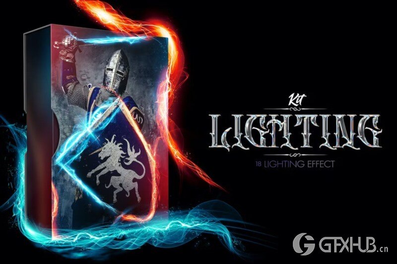 18 种灯光效果PS笔刷合动作 Lighting Kit - 18 Lighting Effects
