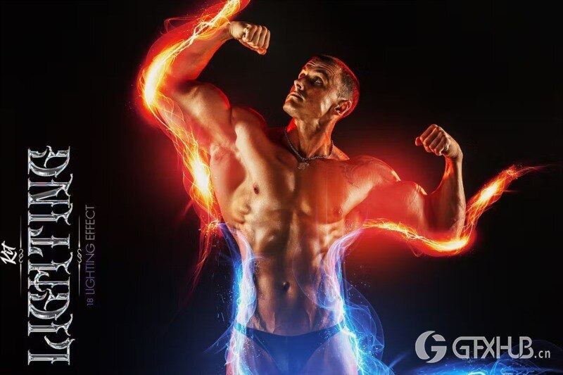 18 种灯光效果PS笔刷合动作 Lighting Kit - 18 Lighting Effects