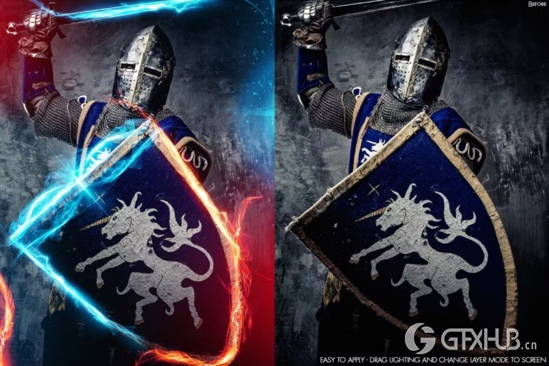 18 种灯光效果PS笔刷合动作 Lighting Kit - 18 Lighting Effects