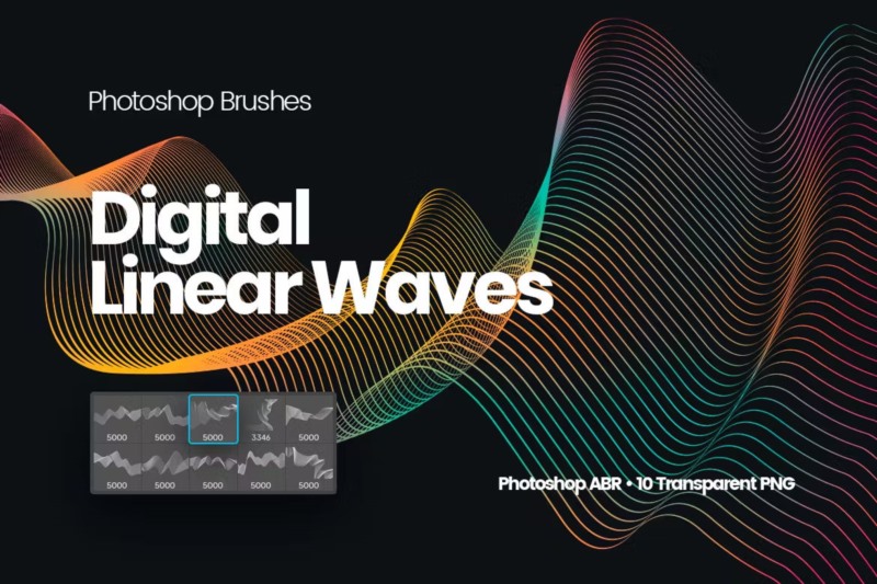 数字线性波浪Photoshop笔刷 Digital Linear Waves Photoshop Brushes