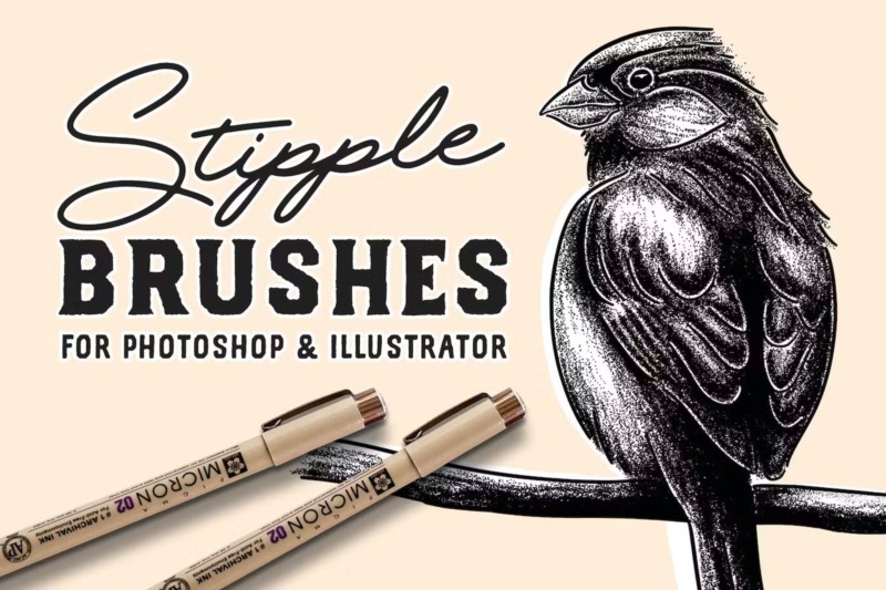 适用于ps和ai 的点画笔刷套装 Stipple Brush Set for Photoshop and Illustrator