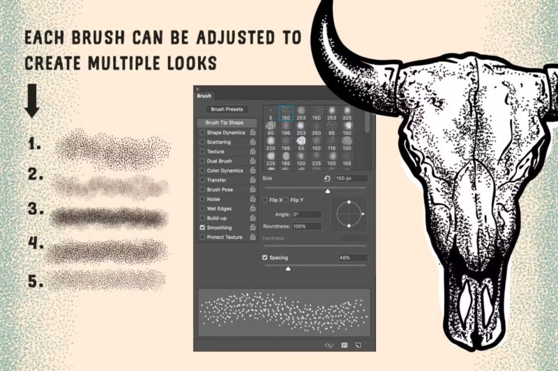 适用于ps和ai 的点画笔刷套装 Stipple Brush Set for Photoshop and Illustrator