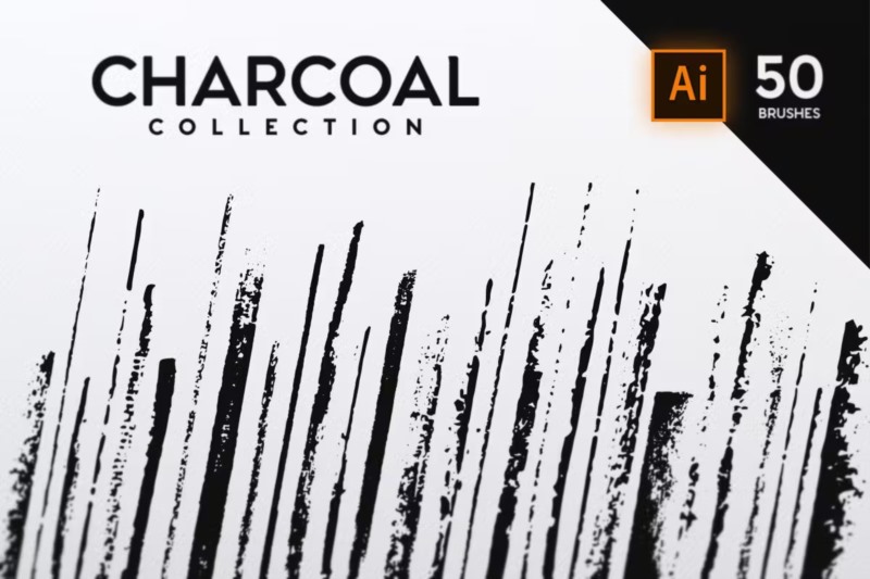 50支独特的木炭AI笔刷 Charcoal Collection