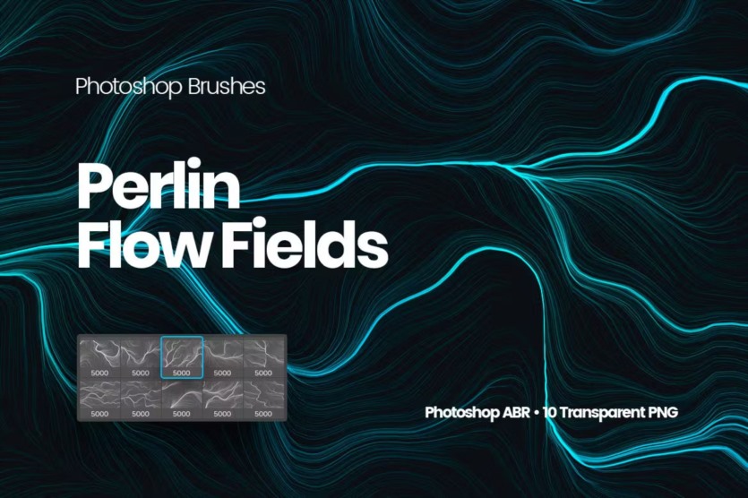数字网络波浪Photoshop画笔 Digital Perlin Flow Fields Photoshop Brushes