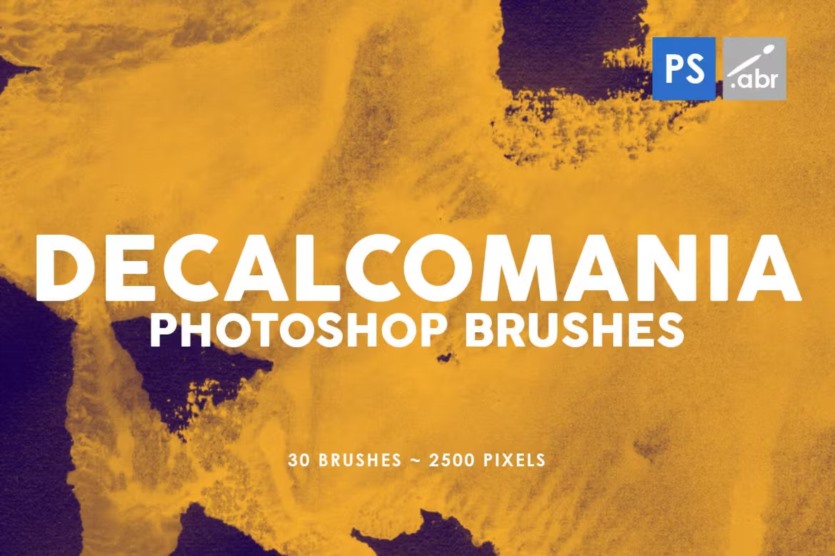 30个手绘贴花油漆纹理画笔 30 Decalcomania Photoshop Stamp Brushes